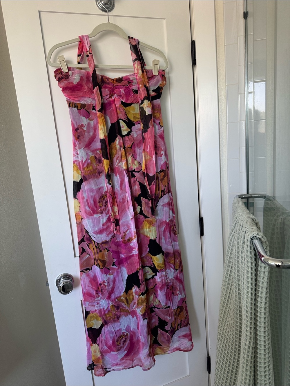 Xhilaration Pink Floral Maxi Dress with Yellow & Black Accents